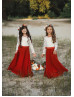 Ivory Lace Terracota Chiffon Autumn Flower Girl Dress